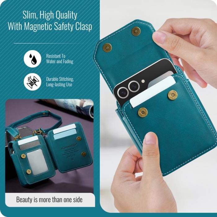 OEM - Samsung Galaxy Z Flip7 FE Fodral med Rem RFID Skydd Läder Grön