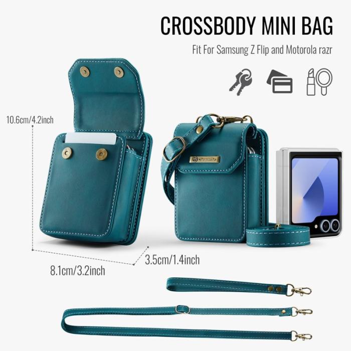 OEM - Samsung Galaxy Z Flip7 FE Fodral med Rem RFID Skydd Läder Grön