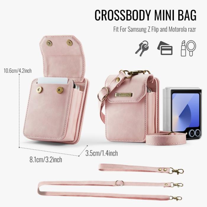 OEM - Samsung Galaxy Z Flip7 FE Fodral med Rem RFID Skydd Läder Rosa