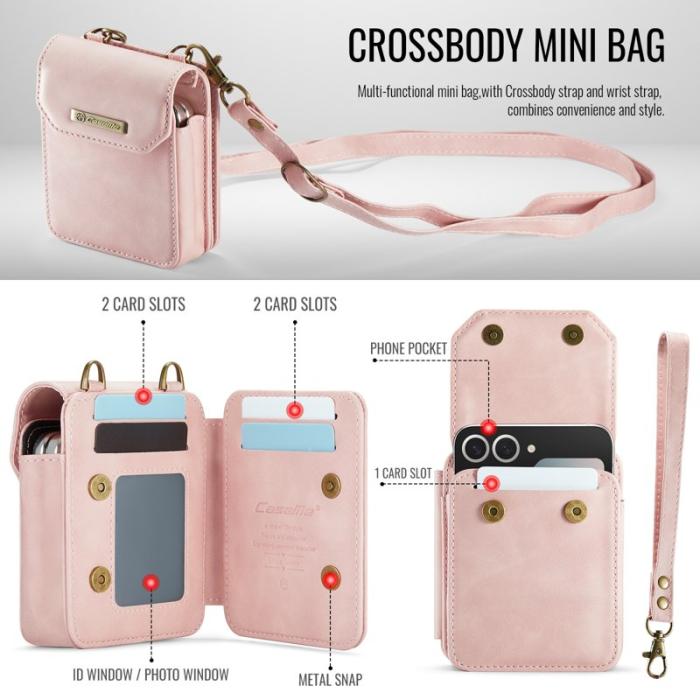 OEM - Samsung Galaxy Z Flip7 FE Fodral med Rem RFID Skydd Läder Rosa