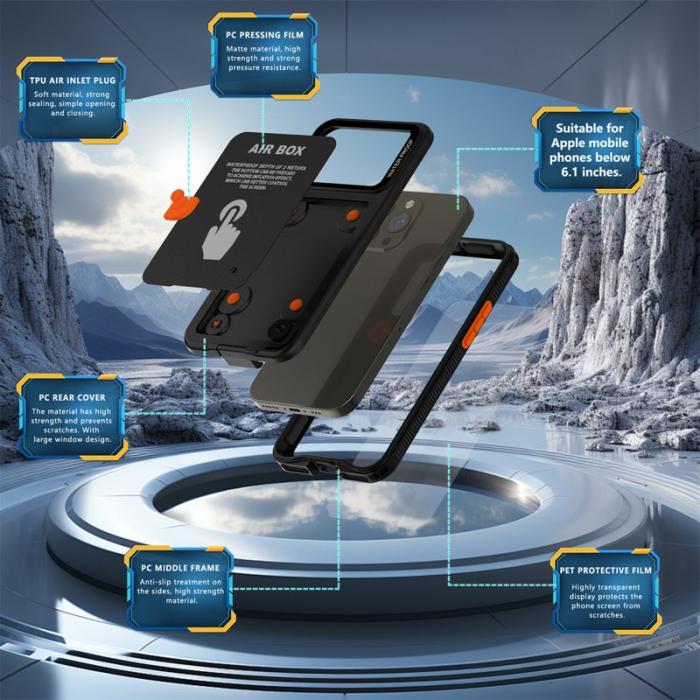 SHELLBOX - SHELLBOX Air Box Series iPhone 15 Pro Vattentät Fodral Svart
