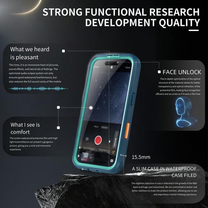 SHELLBOX - SHELLBOX iPhone 16 Plus Skal MagSafe Vattentålig Klar Cyan+Blå