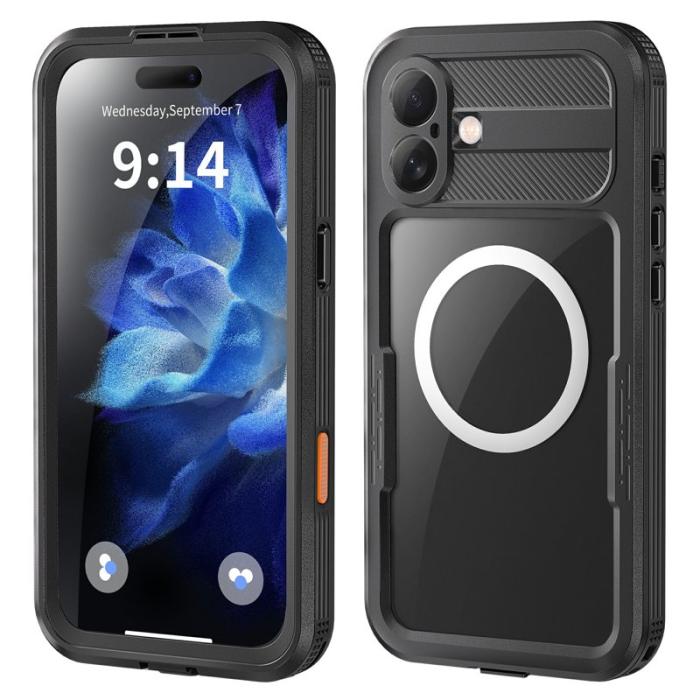 SHELLBOX - SHELLBOX iPhone 16 Plus Skal MagSafe Vattentålig Klar Svart