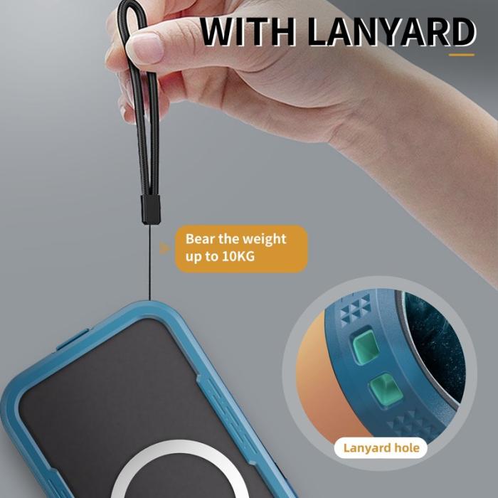 SHELLBOX - SHELLBOX iPhone 16 Pro Fodral IP68 Vattentåligt Klar Blå+Cyan