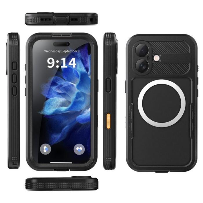 SHELLBOX - SHELLBOX iPhone 16 Skal MagSafe Vattentålig Klar Svart