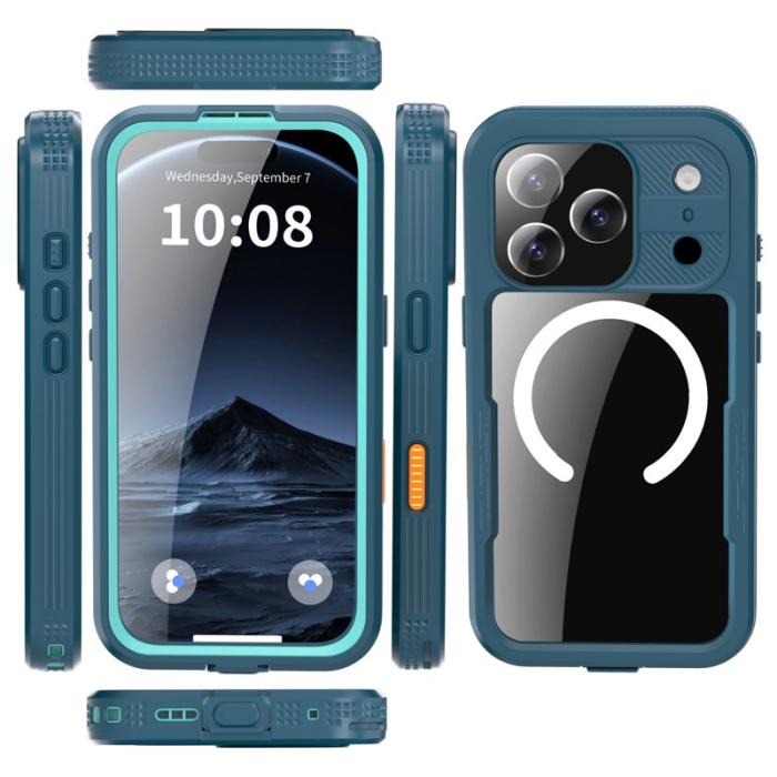 SHELLBOX - SHELLBOX iPhone 17 Pro Vattentät Fodral MagSafe Klar Blå