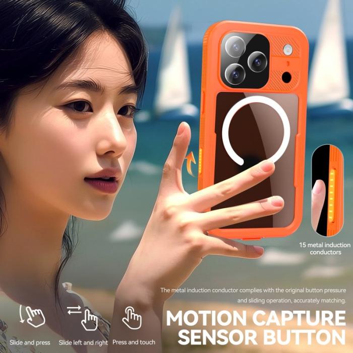 SHELLBOX - SHELLBOX iPhone 17 Pro Vattentätt Fodral MagSafe Klar Orange
