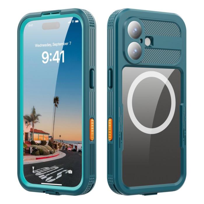 SHELLBOX - SHELLBOX iPhone 17 Vattentät Fodral MagSafe Transparent Blå