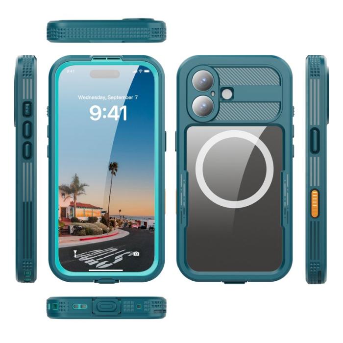 SHELLBOX - SHELLBOX iPhone 17 Vattentät Fodral MagSafe Transparent Blå