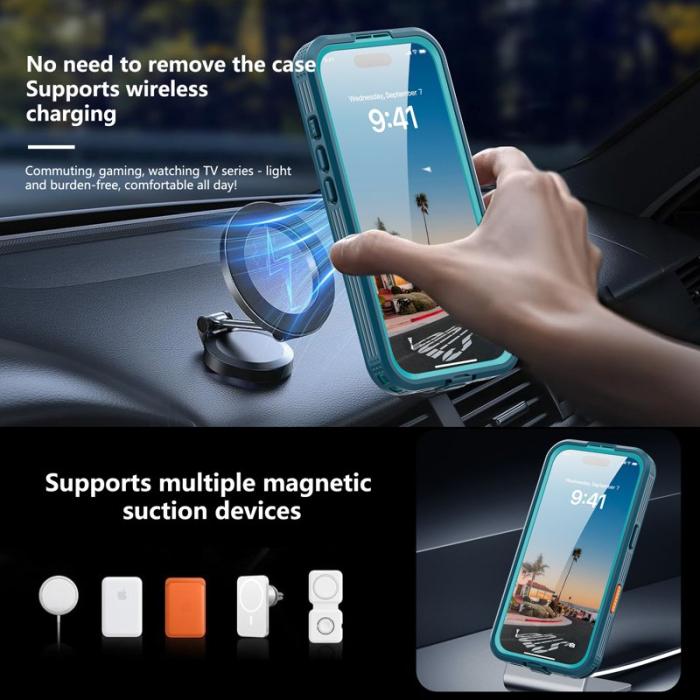 SHELLBOX - SHELLBOX iPhone 17 Vattentät Fodral MagSafe Transparent Blå