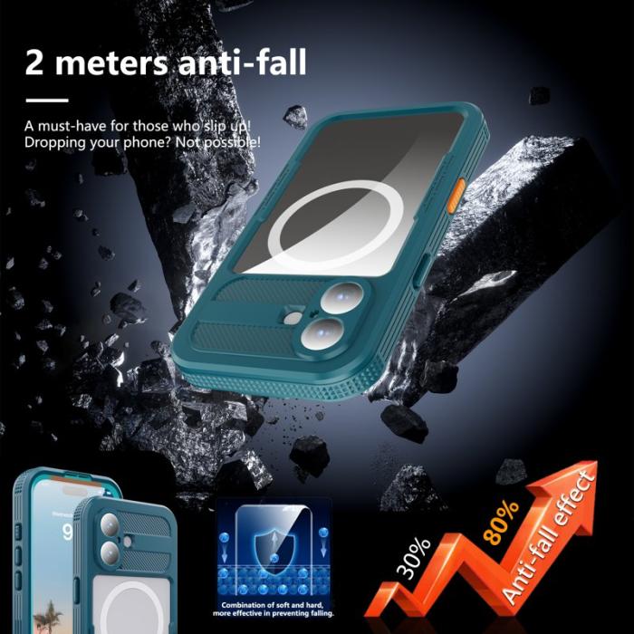 SHELLBOX - SHELLBOX iPhone 17 Vattentät Fodral MagSafe Transparent Blå