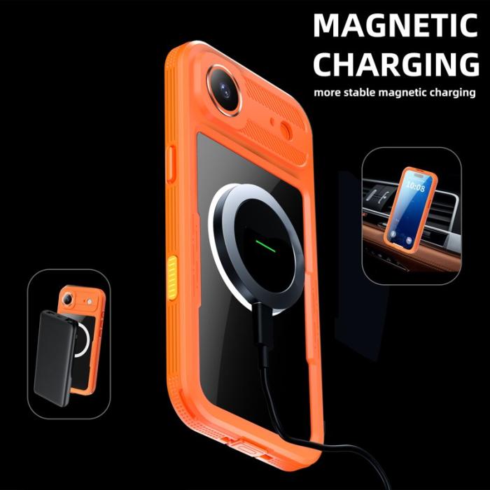 SHELLBOX - SHELLBOX iPhone Air Vattentät Fodral IP68 MagSafe Klar Orange