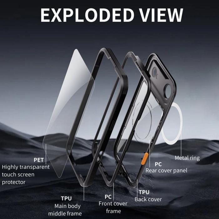 SHELLBOX - SHELLBOX iPhone Air Vattentät Fodral IP68 MagSafe Klar - Svart