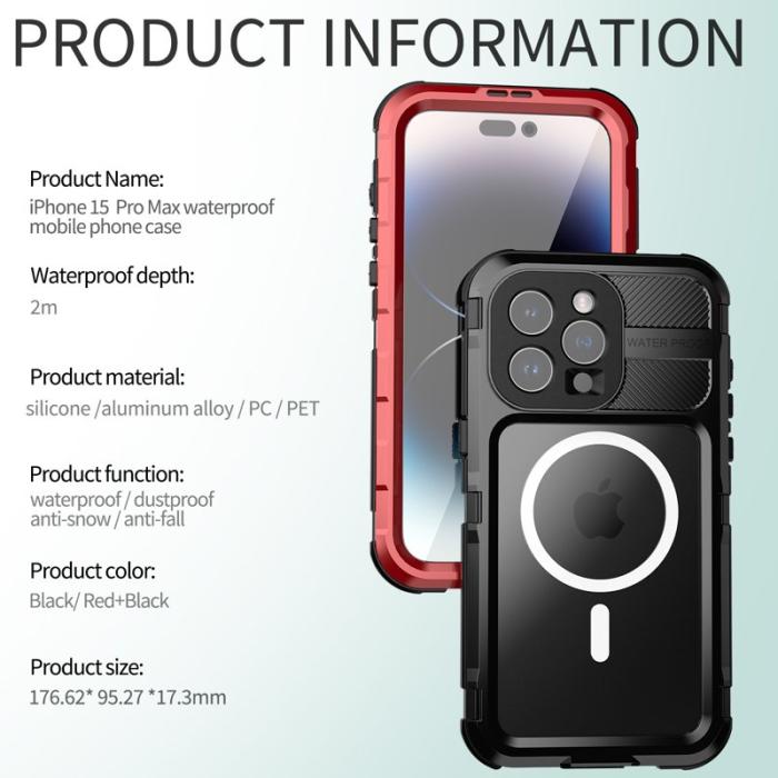 SHELLBOX - SHELLBOX M Series Vattentät Fodral för iPhone 15 Pro Max - Röd