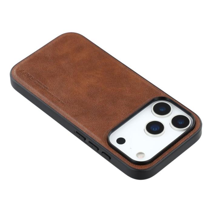 X-Level - X-LEVEL Bojue-3 iPhone 17 Pro Skal Läderbelagd Brun