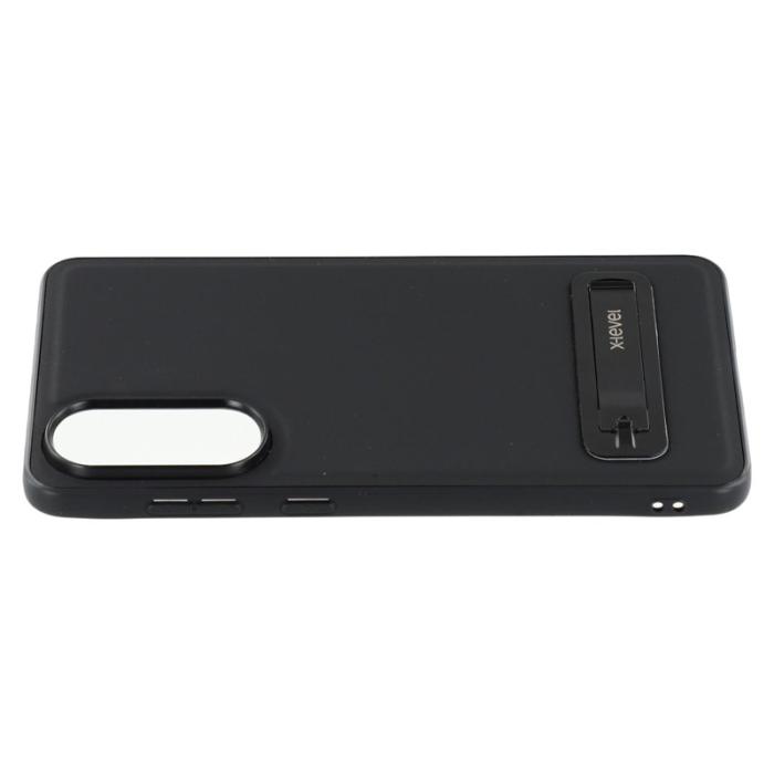 X-Level - X-LEVEL Galaxy S25 Edge Skal Läderbelagt TPU Med Ställ - Svart