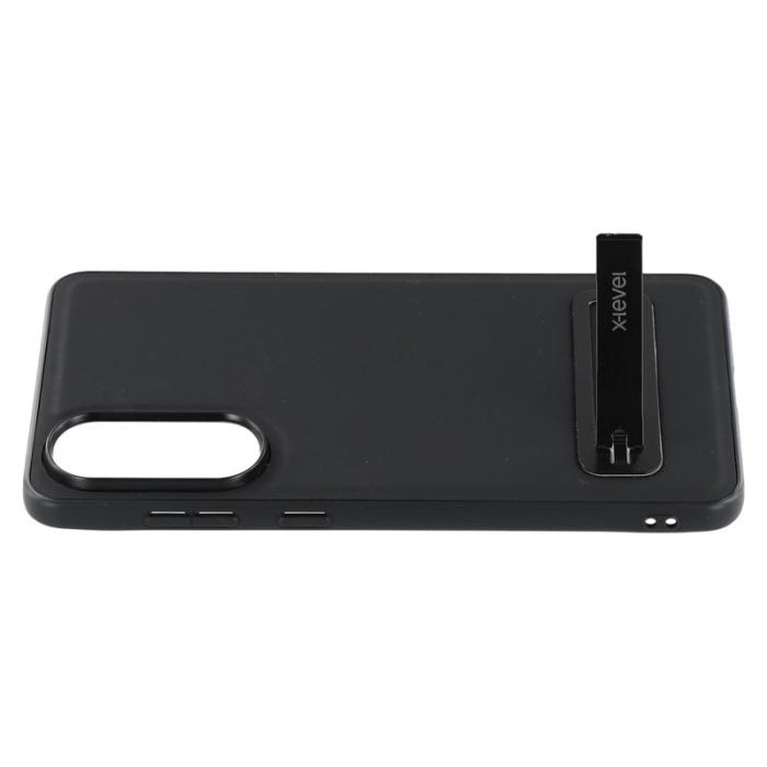 X-Level - X-LEVEL Galaxy S25 Edge Skal Läderbelagt TPU Med Ställ - Svart