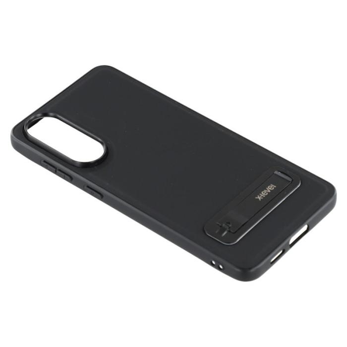 X-Level - X-LEVEL Galaxy S25 Edge Skal Läderbelagt TPU Med Ställ - Svart