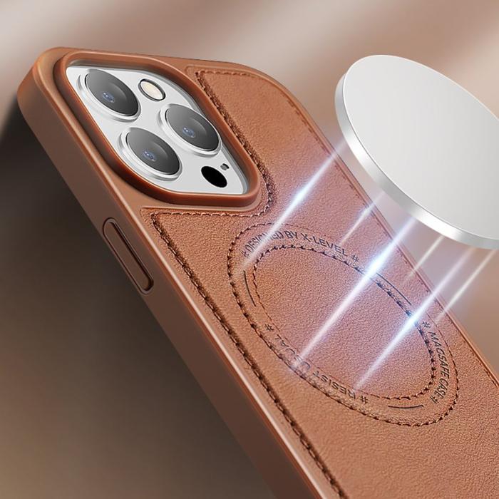 X-Level - X-LEVEL iPhone 15 Pro Max Skal PU Läder Magnetisk Brun