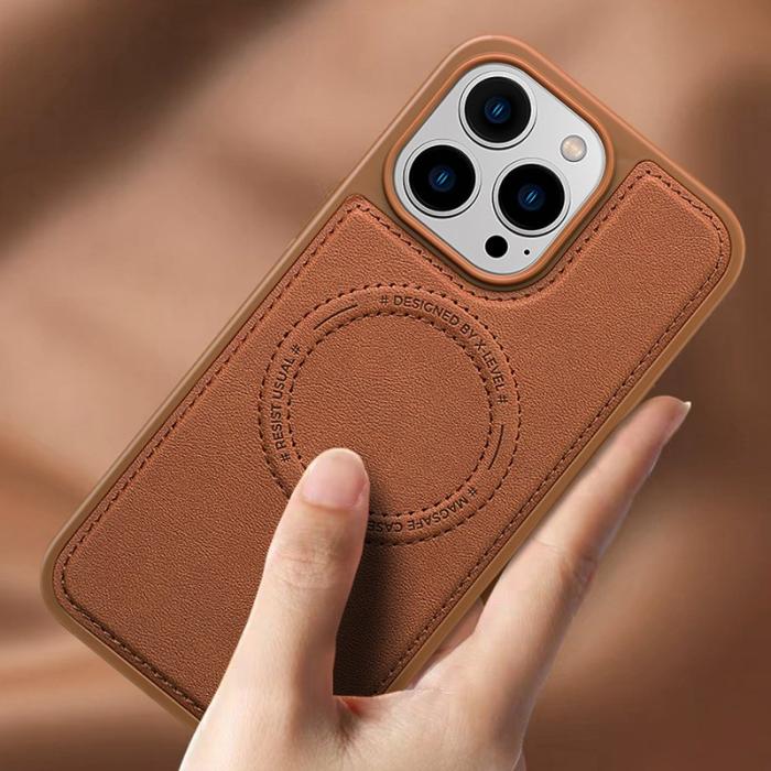 X-Level - X-LEVEL iPhone 15 Pro Skal PU Läder TPU+PC Anti-Scratch Brun