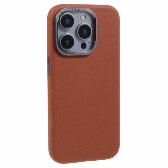 X-Level - X-LEVEL iPhone 15 Pro Skal Slim PU Läder Hård PC Fodral - Brun