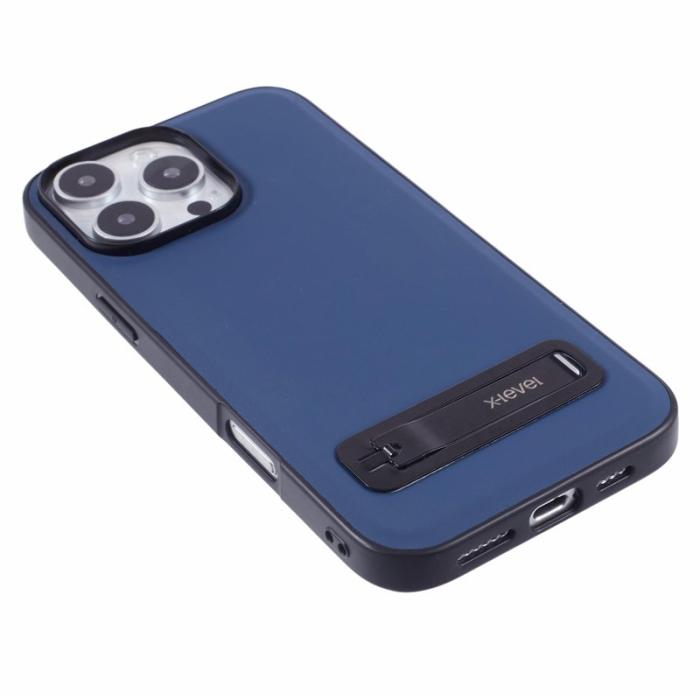 X-Level - X-LEVEL iPhone 16 Pro Fodral Läderbelagd TPU Med Ställ - Blå