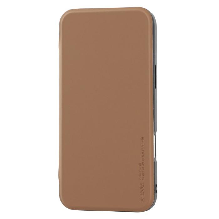 X-Level - X-LEVEL iPhone 16 Pro Max Fodral Läder Flip Ställ Desert Gold