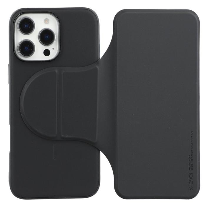 X-Level - X-LEVEL iPhone 16 Pro Max Fodral Läder Flip Ställ Svart