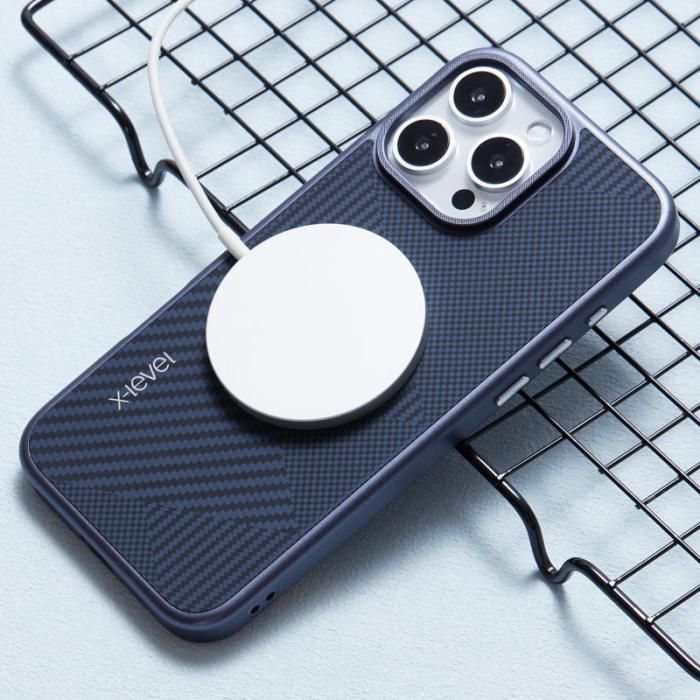 X-Level - X-LEVEL iPhone 16 Pro Skal Magnetiskt Blå Rhombus Textur