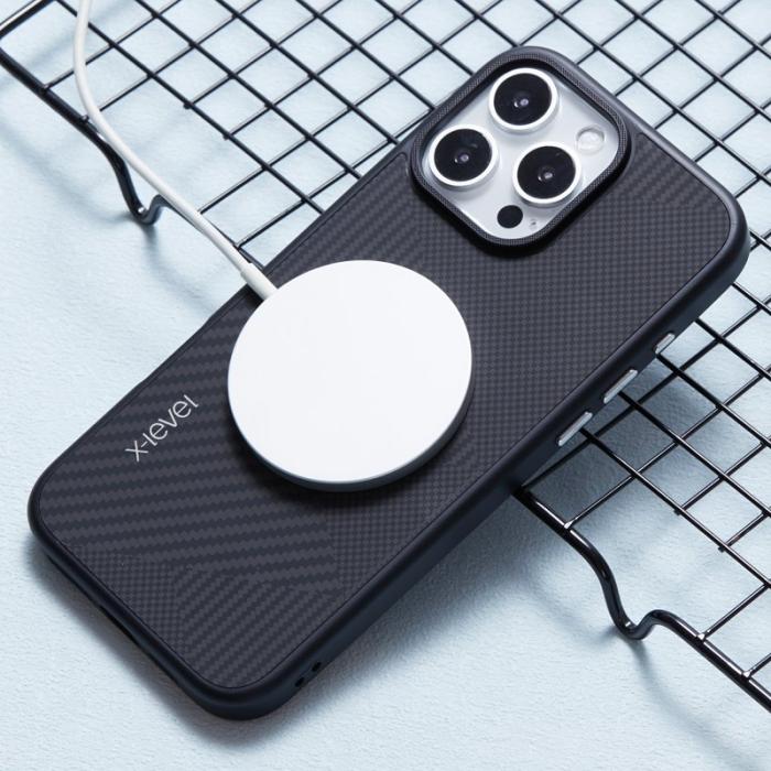 X-Level - X-LEVEL iPhone 16 Pro Skal Magnetiskt Svart Rhombus Textur