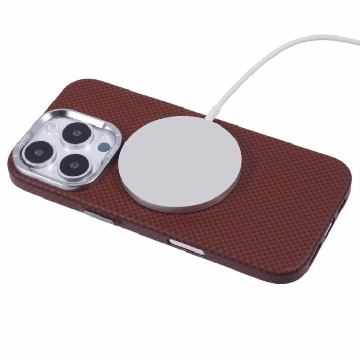 X-Level - X-LEVEL iPhone 16 Pro Skal MagSafe Kolfiber + Metallram Röd