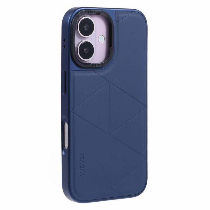 X-Level - X-LEVEL iPhone 16 Skal Geometrisk PC+TPU+Läder Blå