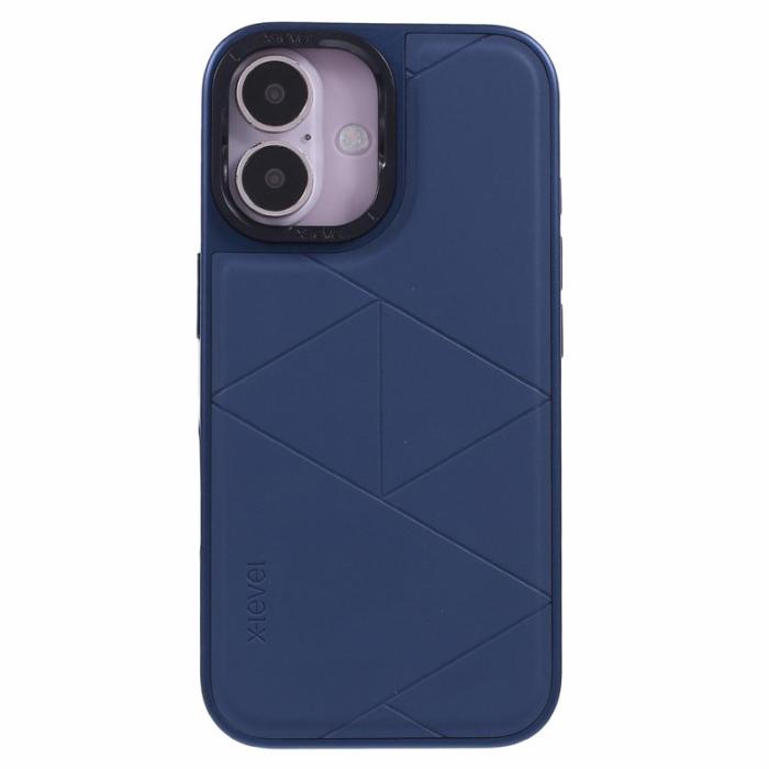X-Level - X-LEVEL iPhone 16 Skal Geometrisk PC+TPU+Läder Blå