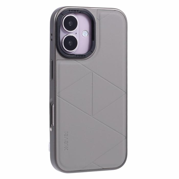 X-Level - X-LEVEL iPhone 16 Skal Geometrisk PC+TPU+Läder Titan Grå