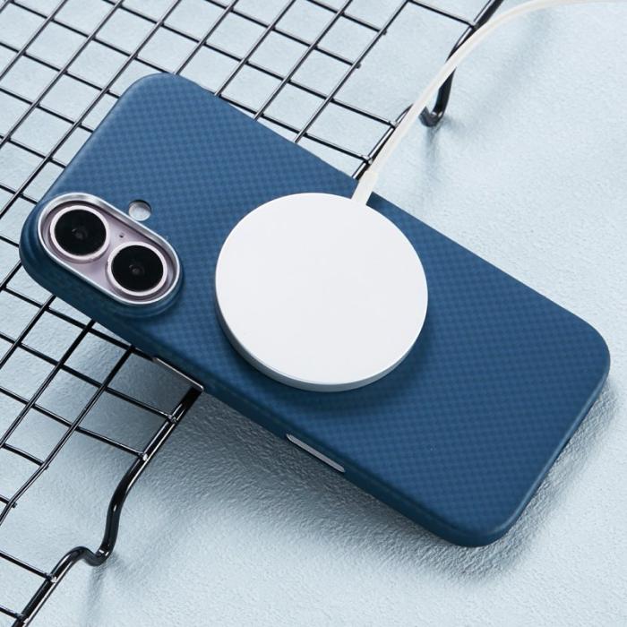 X-Level - X-LEVEL iPhone 16 Skal MagSafe Kolfiber + Metallram Blå