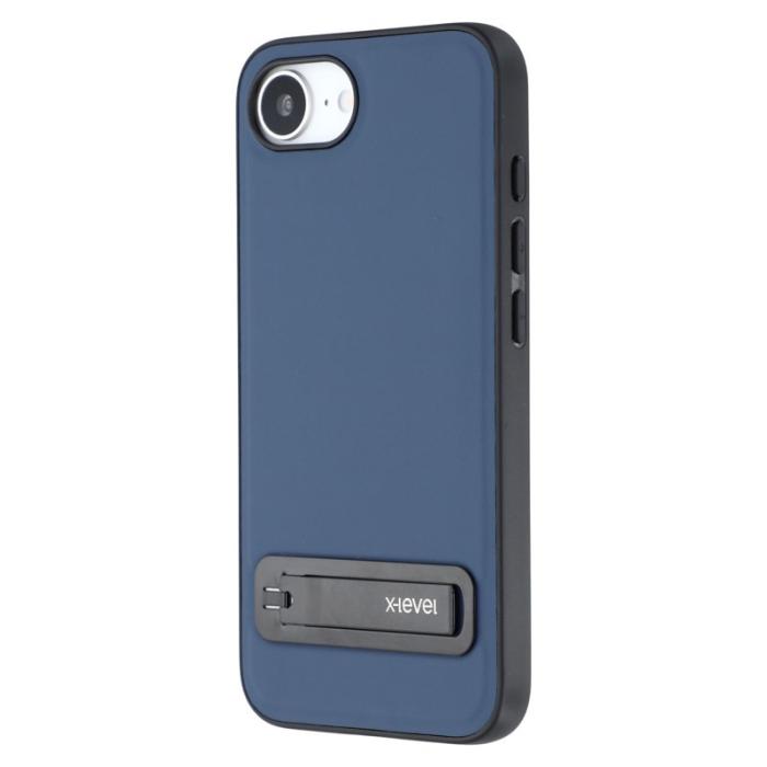 X-Level - X-LEVEL iPhone 16e Fodral Läderbelagt TPU med Ställ - Blå