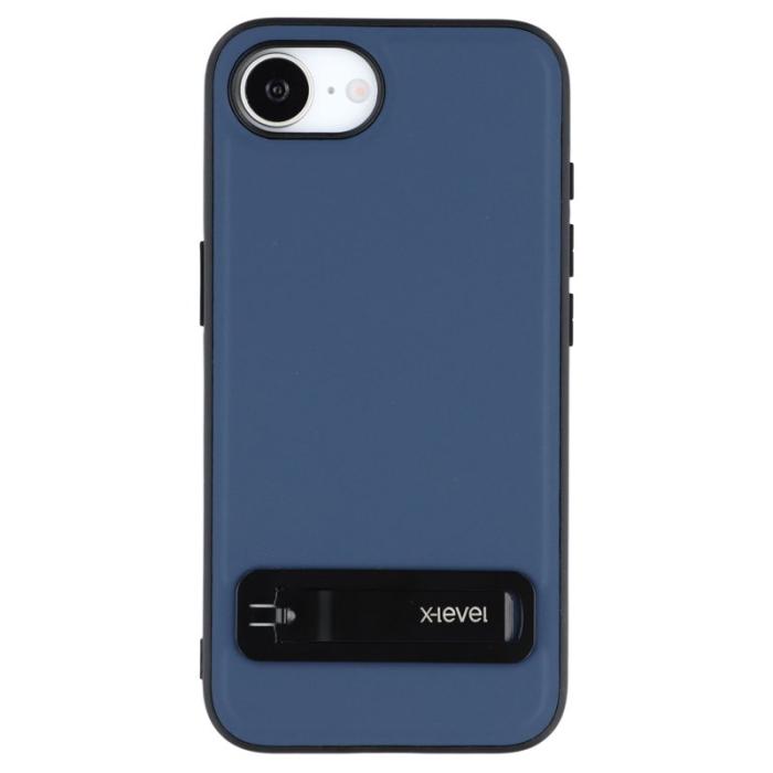X-Level - X-LEVEL iPhone 16e Fodral Läderbelagt TPU med Ställ - Blå