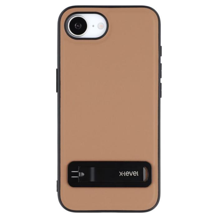 X-Level - X-LEVEL iPhone 16e Fodral Läderbelagt TPU med Ställ - Brun