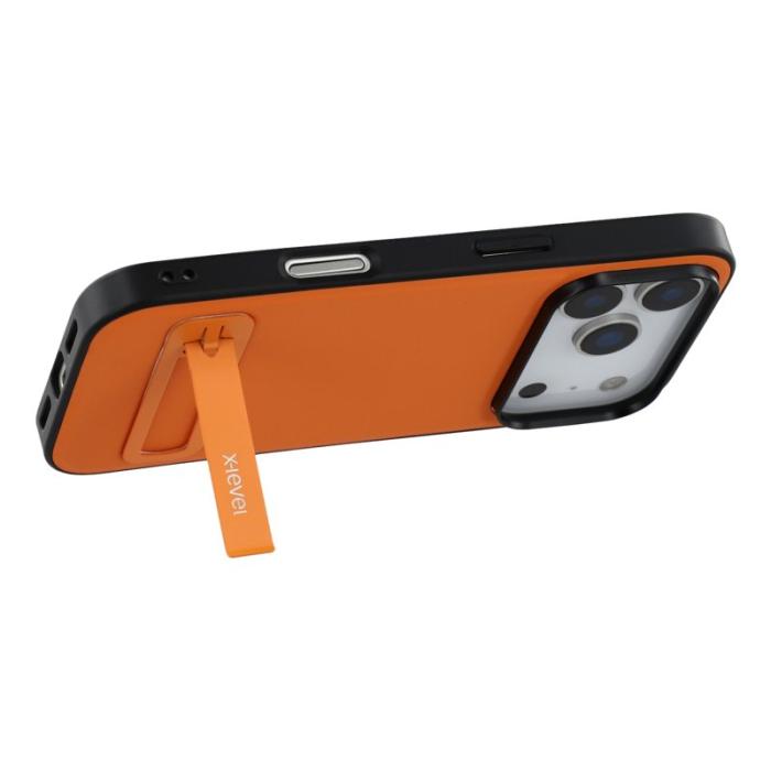 X-Level - X-LEVEL iPhone 17 Pro Max Skal Läderbelagt TPU med Ställ - Orange