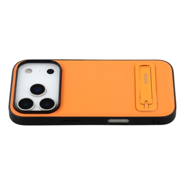 X-Level - X-LEVEL iPhone 17 Pro Skal Läderbelagt TPU med Ställ - Orange