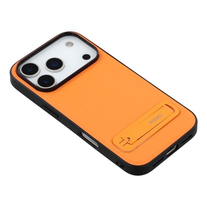 X-Level - X-LEVEL iPhone 17 Pro Skal Läderbelagt TPU med Ställ - Orange