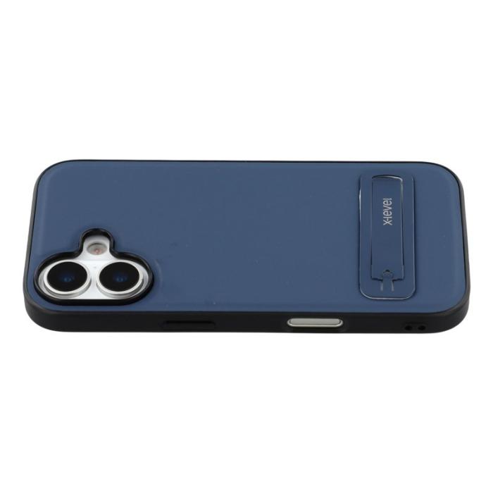 X-Level - X-LEVEL iPhone 17 Skal Läderbelagd PC TPU med Ställ - Blå