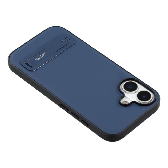 X-Level - X-LEVEL iPhone 17 Skal Läderbelagd PC TPU med Ställ - Blå
