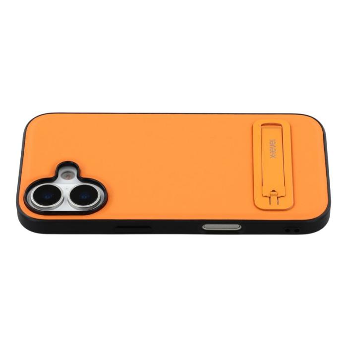 X-Level - X-LEVEL iPhone 17 Skal Läderbelagt PC TPU Med Ställ - Orange