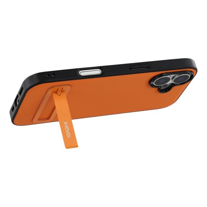 X-Level - X-LEVEL iPhone 17 Skal Läderbelagt PC TPU Med Ställ - Orange