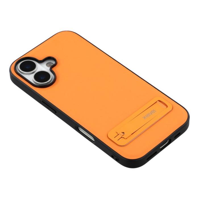 X-Level - X-LEVEL iPhone 17 Skal Läderbelagt PC TPU Med Ställ - Orange