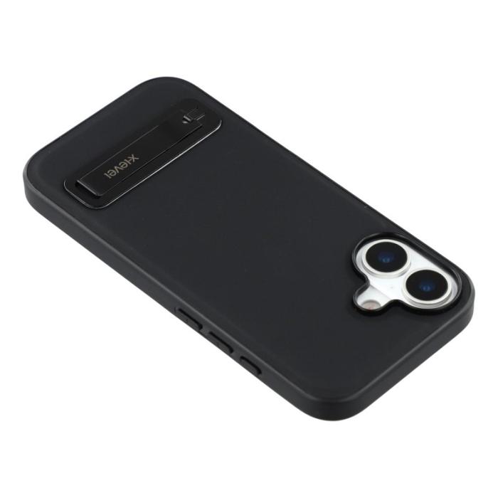 X-Level - X-LEVEL iPhone 17 Skal Läderbelagt PC TPU med Ställ - Svart