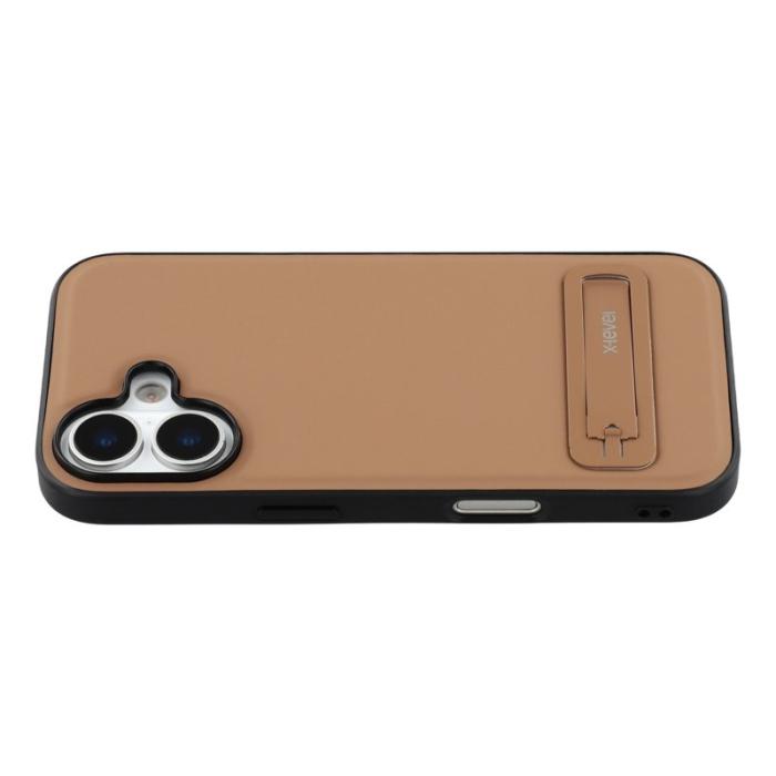 X-Level - X-LEVEL iPhone 17 Skal Läderbelagt TPU med Ställ - Brun