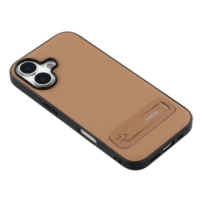 X-Level - X-LEVEL iPhone 17 Skal Läderbelagt TPU med Ställ - Brun