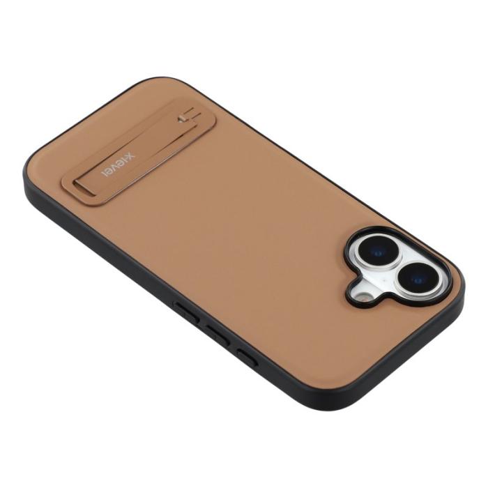 X-Level - X-LEVEL iPhone 17 Skal Läderbelagt TPU med Ställ - Brun